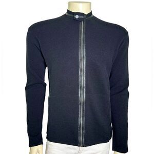 Armani Exchange Zip-up Bomber Silhouette Mock Neck Sweater w/Leather Trim Sz L